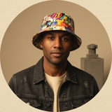 Circular portrait of Jordan Bunker, a stylish man with a confident expression, wearing a GRAFFIX streetwear essential.