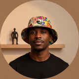Portrait of male influencer Daniel Simmons, chest up, wearing a stylish GRAFFIX streetwear top, against a clean, warm ochre-t